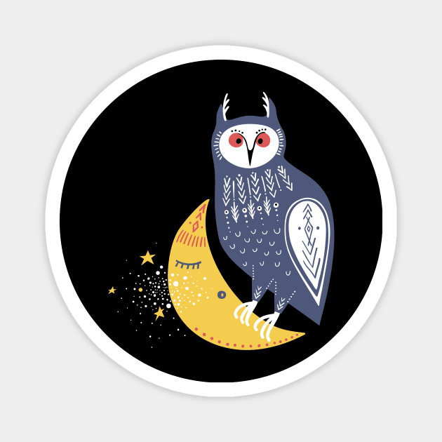 Whimsical Owl Sitting on the Moon Magnet by StacysCellar